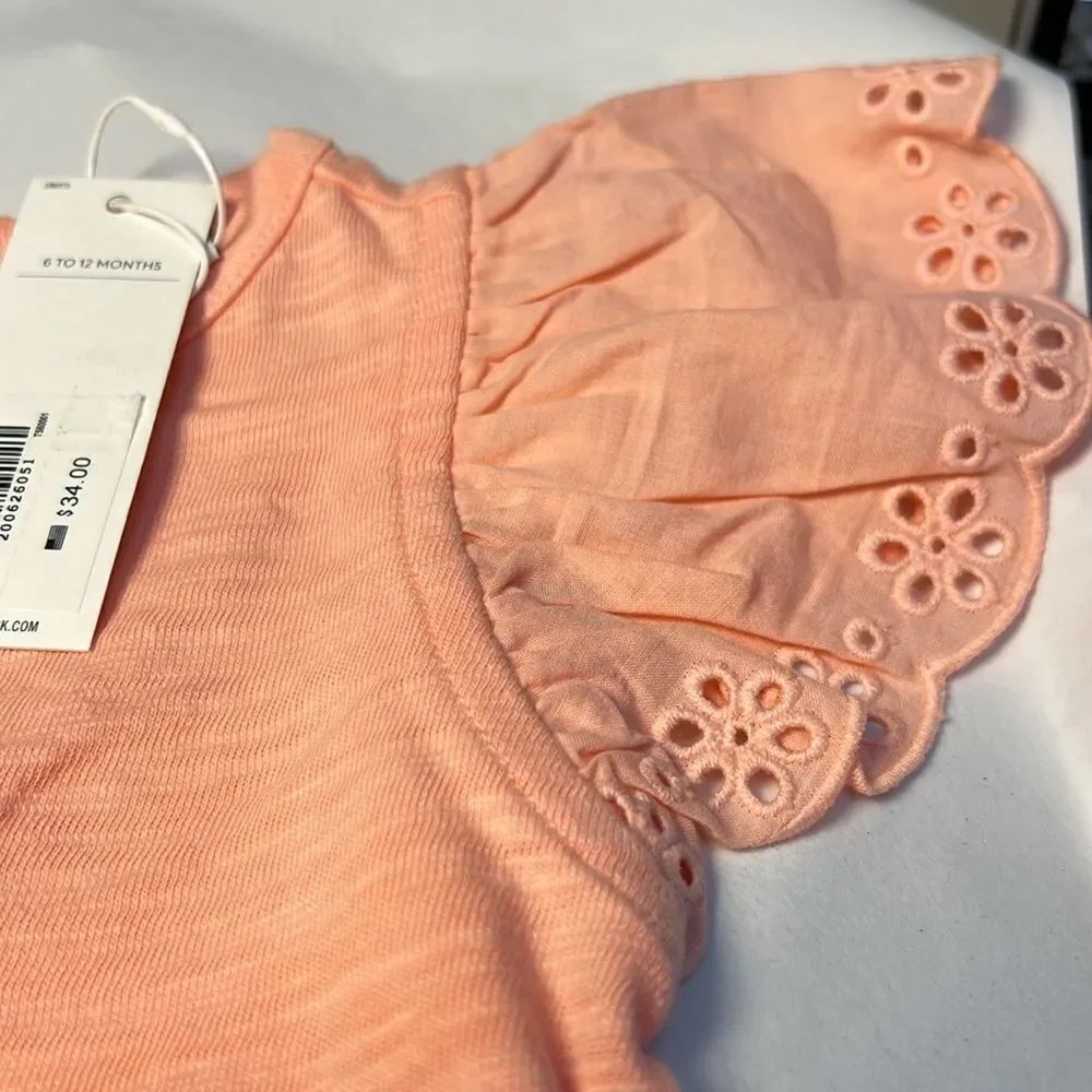 Janie and Jack 100048747 orange eyelet flutter sleeve top size 6-12 months NWT - Picture 5 of 9
